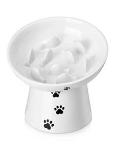 lot 56538 image: Y YHY Slow Feeder Cat Bowl, Ceramic Cat Slow Feeder Bowl, 6 Inches, Elevated, Anti Vomiting for Dry and Wet Food, White - Retail $23