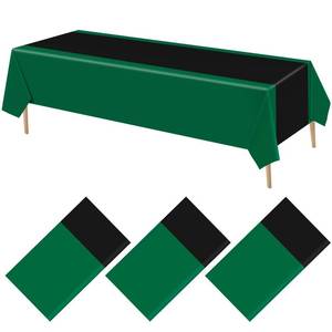 lot 56549 image: 3 Pcs Disposable Plastic Tablecloth Plastic Table Runner Rectangle Table Covers for Graduation Wedding Birthday Party Decorations 51 x 108 (Dark Green, Black) - Retail $10