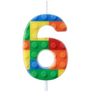 lot 56559 image: Building Block Number 0-9 Birthday Cake Candle Numeral Birthday Sparkler Candles for Building Block Cake Topper for Party Decorations Supplies(Number 6) - Retail $7