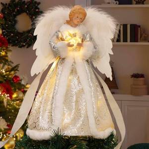 lot 56560 image: Angel Christmas Tree Topper with Lights, 8 Modes Tree Ornament with Timer, Battery Operated Lighted Treetop Ornaments Indoor Decorations - Retail $16
