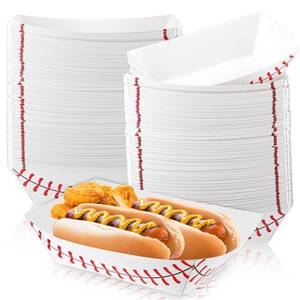 lot 56562 image: 100 Pack Baseball Party Supplies Paper Food Trays Disposable Serving Tray Nacho Food Boats for Baseball Birthday Decorations(2lb) - Retail $19