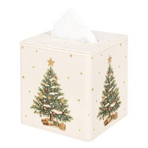 lot 56565 image: Christmas Tissue Box Cover Square, PU Leather Tissue Box Holder with Magnetic Closure for Bathroom Livingroom Bedroom, Christmas Decorations Cube Tissue Holder (Christmas Tree) - Retail $11