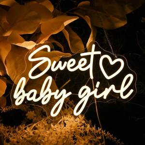 lot 56567 image: Sweet Baby Girl Neon Sign for Baby Shower Girl 1st Birthday Party Supplies Decoration Photo Backdrop Banner Gift LED Heart Neon Light Wall Decor 5V USB with Dimmer Warm White - Retail $30