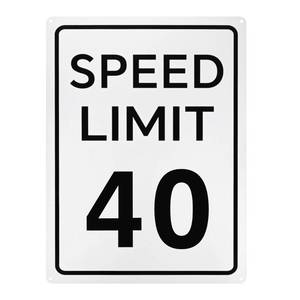 lot 56568 image: Speed Limit 40 MPH Sign, 16 x 12 Aluminum Weather Resistant Waterproof Rust Free Traffic Sign Traffic Street Signs W 2 Pre-drilled Holes for OutdoorIndoor Metal Road Sign - Retail $15