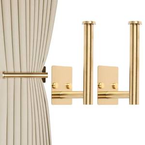 lot 56570 image: 2 Pack No Drill Curtain Holdbacks - Self-AdhesiveScrew-in Metal Curtain Tie Backs with Rustproof SUS304 Steel, Wall Mount Drapery Hooks, Damage-Free Installation for All Curtains (2, Gold) - Retail $12