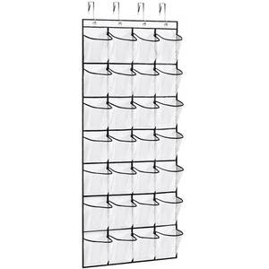 lot 56573 image: 28Large Pockets Over The Door Shoe Organizer, Hanging Shoe Organizer for Closet, Premium Clear Shoe Rack for Door, Shoes Hanger Organizers Storage Holder for Back of Door and 4Metal Hook White - Retail $9