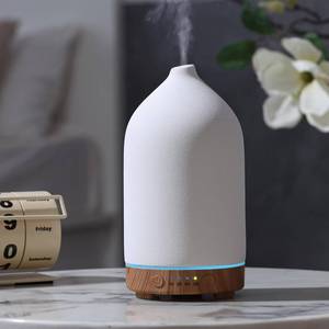 lot 56577 image: 200ML Ceramic Essential Oil Diffuser - Ultrasonic Aromatherapy & Humidifier with 7-Color LED Lights, Auto Shut-Off, Wood Grain Base, 1H3H6H Timer  Scent for Home, Office, Yoga - Retail $25