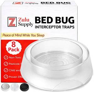 lot 56578 image: Bed Bug Interceptor Traps Clear 8-Pack Passive Monitor & Detection Trap Universal Fit for Bed & Furniture Legs Reusable Non-Climbable Wall Pest Control Protection (Clear 8-Pack) - Retail $334