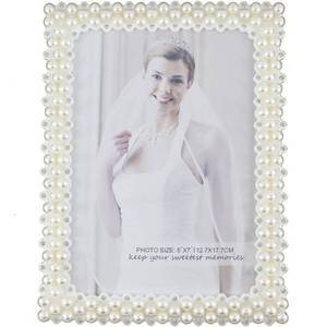 lot 56580 image: Frames Romantic White Pearl and Crystal Decorated Plastic Family Picture Frame (5x7, Rectangular) - Retail $10