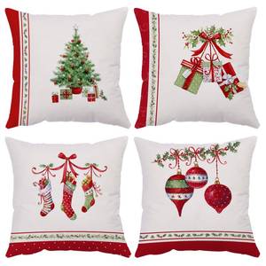 lot 56582 image: Set of 4 Merry Christmas Decorative Throw Pillow Covers Winter Holiday Xmas Velvet Pillow Cases Christmas Trees Socks Cushion Covers Outdoor Sofa and Home Decor Pillow Protectors 22x22 Inch - Retail $26