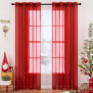 lot 56584 image: Christmas 2 Panels Solid Color Red Sheer Curtains 72 Inch Length Set Elegant Grommet Light Filtering Window Voile PanelsDrapesTreatment for Bedroom Living Room W54 x L72 Inch, Haute Red - Retail $18