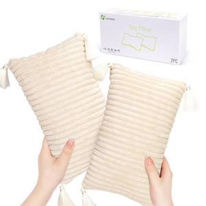 lot 56594 image: Small Travel Pillow with Tassels, 11x 7 Neck Pillow for Sleeping, Mini Travel Pillows, Tiny Pillows for Neck, Wrist, Lumbar and Knee, Pets, Machine Washable, Beige-2pc - Retail $20