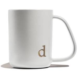 lot 56598 image: Ergonomic Handle Ceramic Mug, 15 oz Personalized Coffee Cup with Golden Initial, Microwave & Dishwasher Safe, Elegant Monogram Tea Mug in Gift Box for Home & Office (White-d) - Retail $16