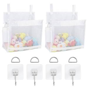 lot 56602 image: 2 Pack Mesh Bath Toys Organizer, Kids Bathroom Toy Storage Holder with Hooks, Bottom Zipper Toy Bag for Bathtub (White) missing pieces  - Retail $12