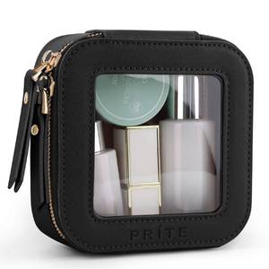 lot 56603 image: Mini Clear Makeup Bag for Purse Cute Small Travel Cosmetic Bag for Women Waterproof Toiletry Bag Leather Makeup Pouch with Gold Zipper(Black) - Retail $13