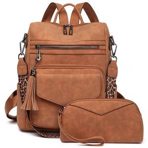 lot 56604 image: Backpack Purse for Women Fashion Leather Designer Travel Backpack Purses Convertible Shoulder Bag with Wristlet (Nubuck Brown) - Retail $35