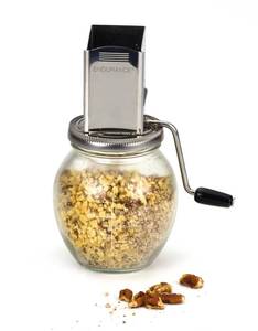 lot 56613 image: RSVP International Endurance Vintage Inspired Nut Grinder, 1.25 Cup Capacity, Glass Bottom - Retail $18