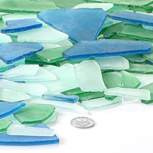 lot 56621 image: 45 oz Sea Glass for Crafts 3 Color Frosted Sea Glass Bulk Cobalt Blue Light Green and Clear Pieces for Wedding Home Christmas DIY Decoration - Retail $20