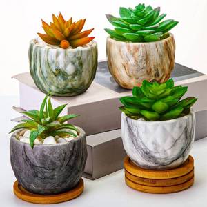 lot 56623 image: Marbling Ceramic Flower Pot 3.35 Inch Succulent Small Plant Cactus Herbs Planter Ceramic Pot with Drainage Hole Matte Round Container(4 Pcs, Modern Style) - Retail $20