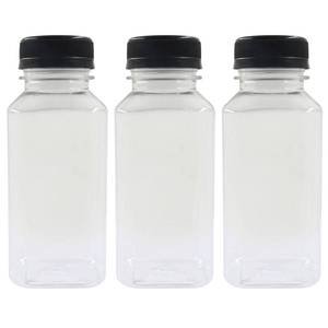 lot 56636 image: 3 Pack 8 Oz Clear Plastic Juice Bottles Ginger Shot Bottles with Lids, Leak Proof, Freezer Safe Reusable Beverage Containers for Juicing, Smoothies, Milk and Other Drinks - Retail $6