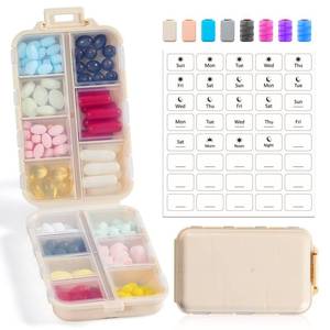 lot 56639 image: 14 GRIDS Travel Pill Organizer Box with Labels - Travel Medicine Case Kit - Pocket Daily Pharmacy Container - Travel Medication Holder Dispenser for Fish Oil Vitamin Supplement Storage - Khaki - Retail $5