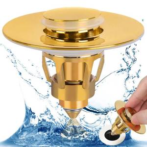 lot 56645 image: Three colors Bathroom Sink Stopper, 1.1-1.5 Bathroom Sink Drain Strainer, Universal WashBasin Pop Up Drain Stopper, Bounce Core Push Type Sink Plug, Anti-Clogging, Stainless Steel (Gold,1PCS) - Retail $10