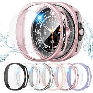 lot 56648 image: 6Pack for Samsung Galaxy Watch 6 Classic 46mm Screen Protector Case, Hard PC Bumper  HD Anti-Fog Tempered Glass Protective Film, Waterproof Face Cover Set for Galaxy Watch 8 46mm - Retail $8