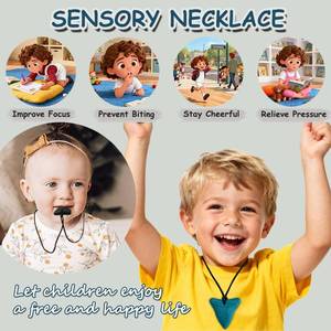 lot 56649 image: Chew Necklaces for Sensory Kids, 2Pack Chewy Necklace Sensory Toys for Autism, ADHD, Anxiety- Silicone Teething Necklace Oral Chew Toys for Boys Girls Adults Chewer Reduces Chewing Fidgeting - Retail $9