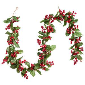 lot 56650 image: 6FT Red Berry Christmas Garland, Flexible Artificial Berry Garland for Indoor Outdoor Home Fireplace Decoration for Winter Christmas Holiday New Year Decor - Retail $20
