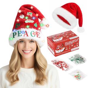 lot 56651 image: Light Up Santa Hat with DIY Stickers, Extra Thick Velvet Christmas Hat for Adults Unisex for New Year Holiday Party & Christmas Decorations - Retail $14
