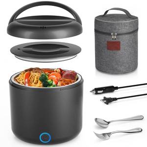 lot 56659 image: Electric Lunch Box for Adults, 41-Ounce Portable Food Warmer, 100W Leakproof Heated Lunch Box with Insulated Bag Fork Spoon for CarTruckHomeWork, 12V24V110V - Retail $23