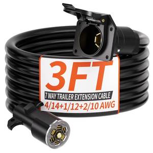 lot 56665 image: 3 FT 7 Way Trailer Plug Heavy Duty Cord 414112210 AWG 7 Pin Trailer Wiring Harness Cord, Plug-and-Play, Suitable for Trailers, Food Trucks, Campers, RVs, and Other Towed Vehicles - Retail $13