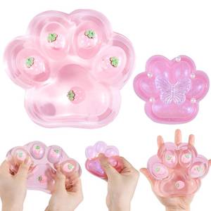 lot 56673 image: 2PCS Large Cat Taba Squishy Paw,5.3&3.2 Squishy Toys Strawberry Pink Cute Soft, Taba Squishy Pack Squeeze Toys Sensory Stress Relief, Fidget Squishes for Adults Kids Party Favors - Retail $14