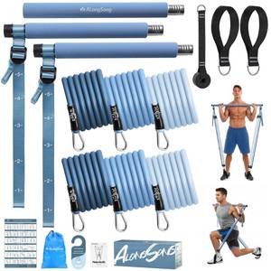 lot 56680 image: Upgraded Pilates Bar Kit with Resistance Bands Natural Latex, Heavy-Duty Stainless Steel Multifunctional Yoga Pilates Stick for Home Gym Exercise Fitness Equipment Full-Body Workouts - Retail $27