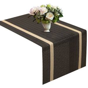 lot 56683 image: Woven Vinyl Table Runner 72x12 Inches Heat Resistant Table Runner Wipeable Waterproof Brown Table Runner Woven with Golden Threads for Wedding, Banquet, Party, Restaurant(Brown-72x12) - Retail $16