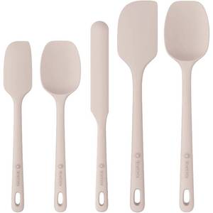 lot 56684 image: 5 Pieces Silicone Spatula Set, Food Grade Rubber Spatula, Upgrade Strong Handle with Ergonomic Grip, Heat Resistant Up to 600°F for Nonstick Cookware, Cooking Creamy White - Retail $10