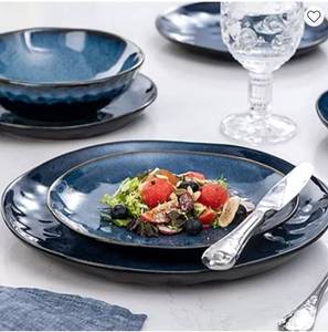 lot 56724 image: Elama Samara 12 Piece Stoneware Dinnerware Set in Blue - Retail $130