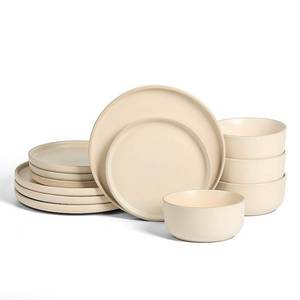 lot 56727 image: Earth & Clay 12pc Stoneware Dinnerware Set Beige - Retail $120