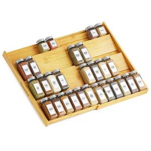 lot 44 image: SpaceAid Bamboo Spice Drawer Organizer, (Need 3 Deep Drawer) Expandable 4 Tier Spices Rack for Cabinet, Kitchen Seasoning Storage Insert (Jars Not Included, From 12 to 23 Wide) - Retail $30