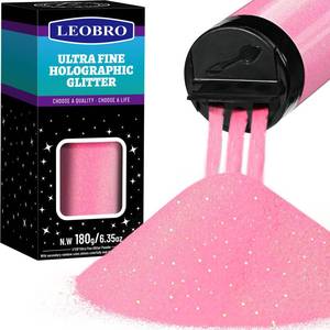 lot 54 image: LEOBRO Pink Glitter, 180g6.35oz Iridescent Pink Fine Glitter for Resin, Crafts, Tumblers, Nail Body, DIY Party Decorations - Retail $9