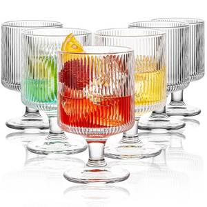 lot 56 image: wookgreat Vintage Wine Glasses Set of 6, 8 oz Origami Style Glass Water Goblets, Unique Embossed Pattern Stemmed Cocktail Glasses, Classic Goblet Party Glasses, Wine Glasses Goblets for Daily Use - Retail $20