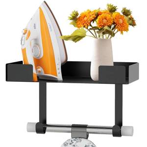 lot 58 image: JUYSON Ironing Board Holder, Wall-Mounted Iron and Board Set Storage for Laundry Rooms (Black) - Retail $21