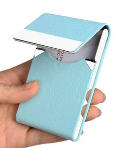 lot 60 image: JuneLsy Professional Business Card Holder Case PU Leather Metal Name Card Holder Pocket Business Card Carrier for Men & Women with Magnetic Shut (Light Blue-y) - Retail $5