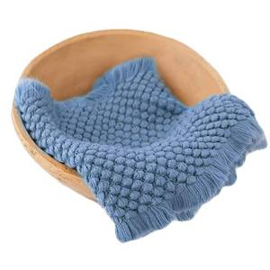 lot 62 image: Zeroest Baby Photography Props Basket Braid Wool Wrap Newborn Photo Shoot Baskets Filler Posing Stuffer Background Blanket (Blue) - Retail $20