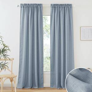 lot 63 image: RYB HOME Flax Linen Blend Curtains 102 inches Long for Living Room, Semi Translucent Privacy Protection Light Filtering Decorative Drapes for Bedroom, W 52 x L 102 inches, Dusty Blue, 2 Panels - Retail $37