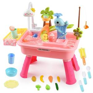 lot 81 image: Hanyutom 2026 Upgraded Toddler Sand Water Table Toy with Electric Water Pump, Kids Sand Water with FaucetPlay Food AccessoriesFishing Toy, Kitchen Play Sink Toys for Girl Boy Age 3 (Pink) - Retail $41