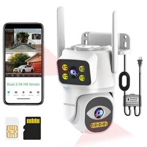 lot 82 image: EKOLVOSK Dual-Lens 4G Cameras for Home Security, PanTilt Smart Security Camera-OutdoorIndoor, Color Night Vision,Motion Tracking,247 Recording,2-Way Audio & Siren,IP65,SDCloud Storage - Retail $16