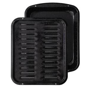 lot 86 image: Broiler Pan for Oven Nonstick Porcelain Enamel Coated - W 12. 62 X L 16.75 GE WB48X10056 Replacement for Oven With Rack Withstands High Temperatures - Circulates Heat Evenly and Drains Fat - Retail $30