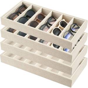 lot 91 image: Juexica 4 Pcs Velvet Sunglasses Organizer Tray 6 Grid Sunglass Organizer Velvet Tray Stackable Glasses Display Case for Women Glasses Jewelry Display Watch (Linen)