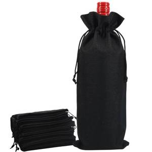 lot 95 image: Shintop 10pcs Jute Wine Bags, 14 x 6 14 inches Hessian Wine Bottle Gift Bags with Drawstring for Party Halloween Festival Gift Favors (Black) - Retail $10